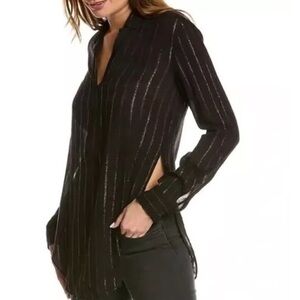 All Saints Black Tunic Blouse with Gold Siver Shimmer Stripe Details Size Small